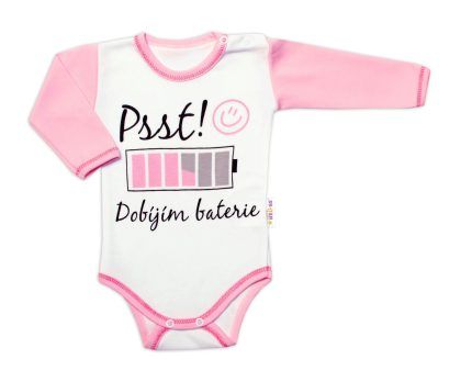 Body dlhý rukáv s vtipným textom Baby Nellys, Psst! Dobíjím baterie, holka, vel. 86