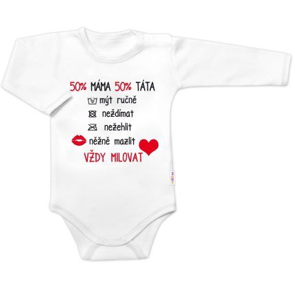Body dlhý rukáv s vtipným textom Baby Nellys, Vždy Milovat - biele, veľ. 86