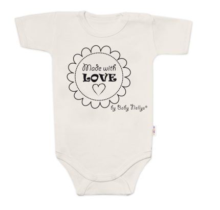 Body krátky rukáv Baby Nellys, Made with love, béžové, veľ. 80