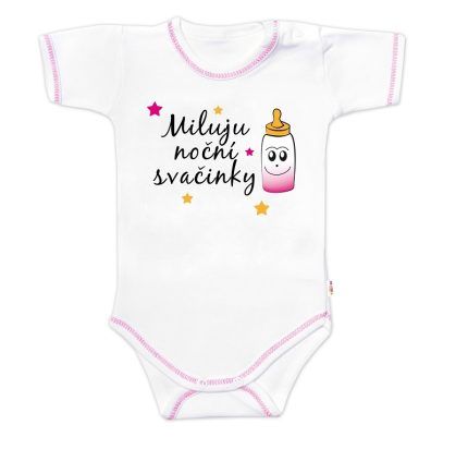 Body krátky rukáv s vtipným textom Baby Nellys, Miluju noční svačinky, holka