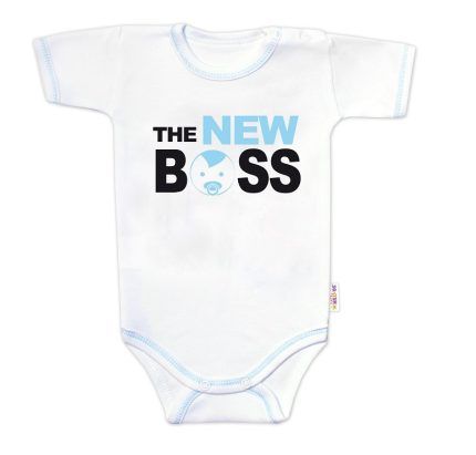 Body krátky rukáv s vtipným textom Baby Nellys, The New Boss, veľ. 80, chalan