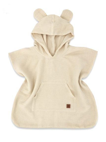 Detské mušelínové pončo lux s kapucňou Teddy, rýchloschnúci, béžové