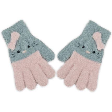 Detské zimné palcové rukavice Kitty, 12 cm, šedá, ružová