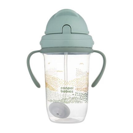 Detský hrnček so slamkou a závažím,  270 ml, Hory, zelené
