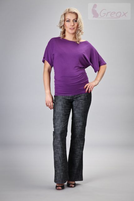 Gregx Elegantné tehotenské nohavice JEANS - čierny melír, vel. S