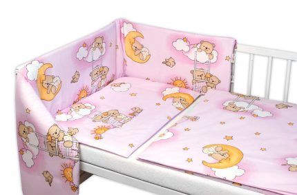 Mantinel s obliečkami Premium, Baby Nellys, 3D sada, Medvedík na rebríku, ružový,135x100cm