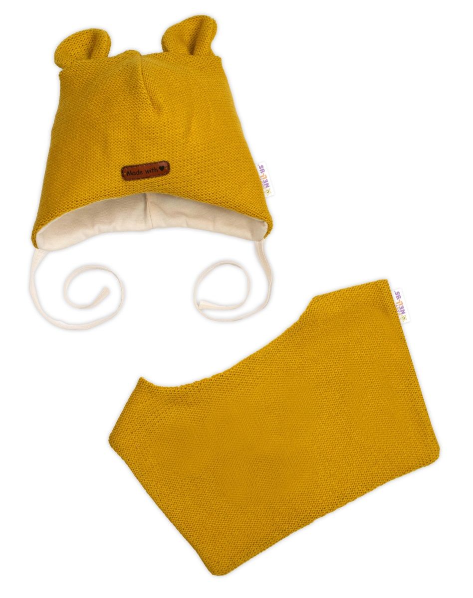 pletena-ciapka-s-bavlnenou-podsivkou-a-satkou-2v1-teddy-hand-made-horcicova-80-86