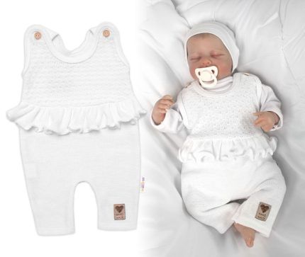 Pletené láclové nohavice Girl s volánikom, Baby Nellys, biele