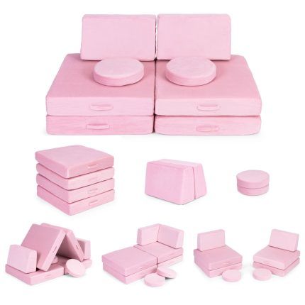 Veľká detská modulárna skladacia pohovka DIY, 8 mäkkých vankúšov - ružová