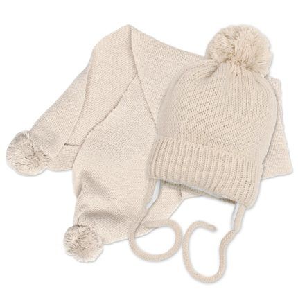Zimná čiapka s šálom - NATURE, 0-6m - béžová