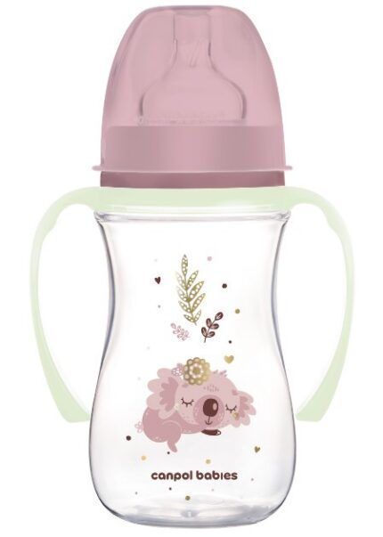 Antikolik. fľaštička so širokým hrdlom a svietiacimi úchytmi, Sleepy Koala, 240 ml - lila