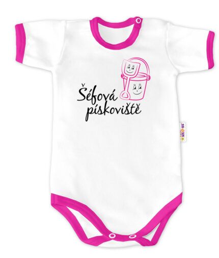 Baby Nellys Body krátky rukáv - Šéfka pieskoviska - biele / ružový lem, veľ. 68