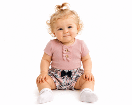 Baby Nellys Dojčenské rebrované body s gombíkmi kr. rukáv, Girl - púdrové, veľ. 68