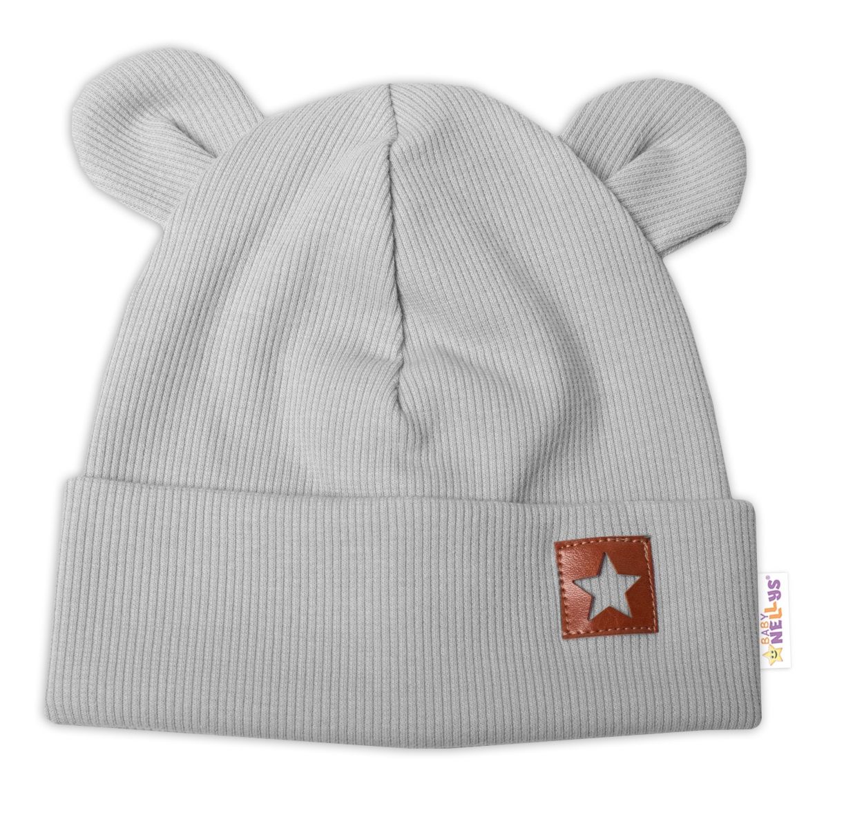 baby-nellys-rebrovana-dvojvrstvova-ciapka-s-uskami-teddy-siva