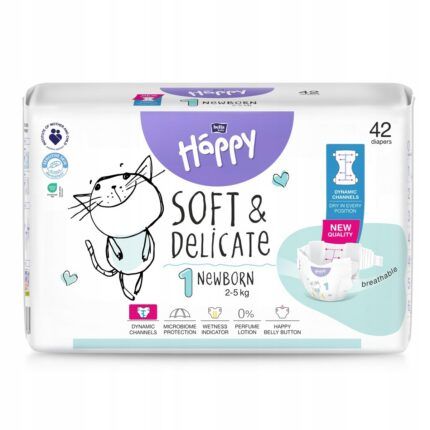 Detské plienky pre novorodencov, Happy Soft & Delicate Newborn 1 (2-5 kg) – jemné