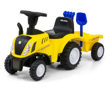 Detský traktor odrážadlo New Holland s prívesom - žltý