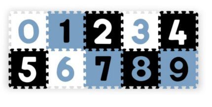 Penové puzzle, podložka - Čísla, 10ks, čierna / modrá / biela