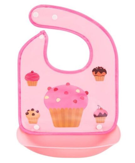 Silikónový podbradník s vreckom Muffin, ružový
