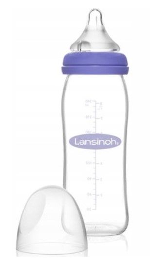 Sklenená fľaštička Lansinoh Natural Wave - 240 ml so cumlíkom veľ. M, fialová