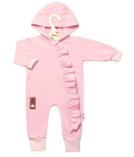 Teplákový overal s volánikom a kapucňou GIRL, Baby Nellys, sv. ružový, veľ. 86