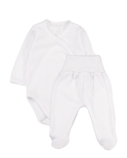Zavinovacie body dl. rukáv + polodupačky s rebrovaným vzorom, 2D sada MBaby, biele, veľ.68