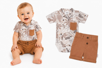 Baby Nellys 2-dielna sada body kr. rukáv, kraťasky, Koala - béžová, hnedá
