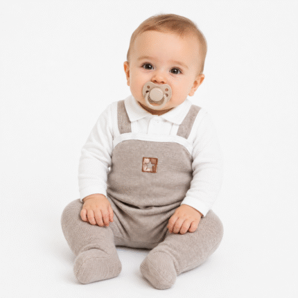 Baby Nellys 2-dielna súpravička Star, body dl. rukáv + pletené dupačky, béžové