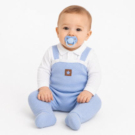 Baby Nellys 2-dielna súpravička Star, body dl. rukáv + pletené dupačky, modré, veľ. 62