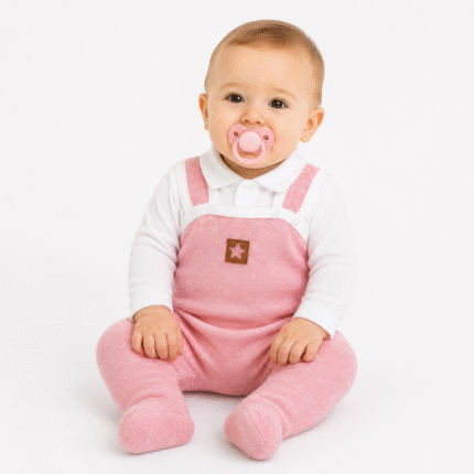 Baby Nellys 2-dielna súpravička Star, body dl. rukáv + pletené dupačky, růžové, veľ. 62