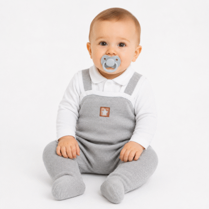 Baby Nellys 2-dielna súpravička Star, body dl. rukáv + pletené dupačky, sivé, veľ. 68