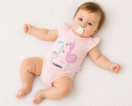 Baby Nellys Bavlnené dojčenské body, kr. rukáv, Flamingo - sv. růžové, veľ. 62