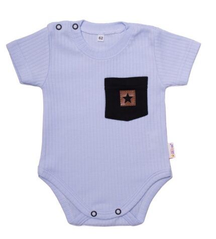 Baby Nellys Bavlnené rebrované body s kapsičkou, kr. rukáv, Summer Boy, sv. modré, veľ.74