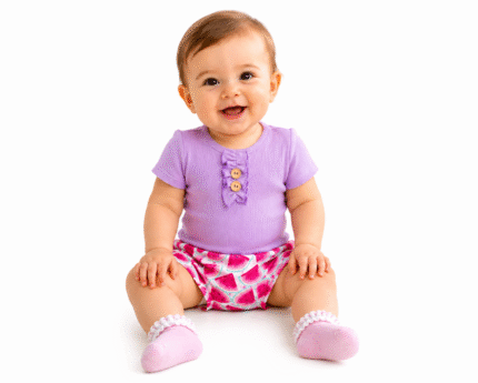 Baby Nellys Dojčenské rebrované body s gombíkmi kr. rukáv, Girl - lila, veľ 74