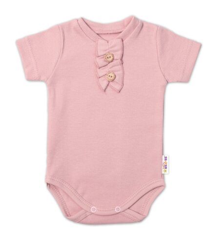 Baby Nellys Dojčenské rebrované body s gombíkmi kr. rukáv, Girl - púdrové, veľ. 74
