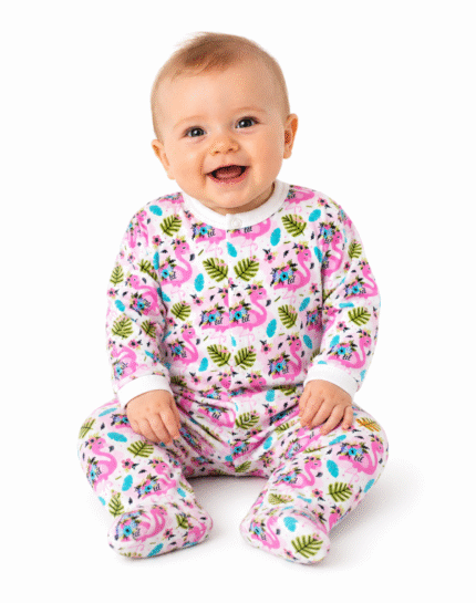 Baby Nellys Dojčenský overal zapínanie uprostred, Plameniak - biela/ružová, veľ. 80