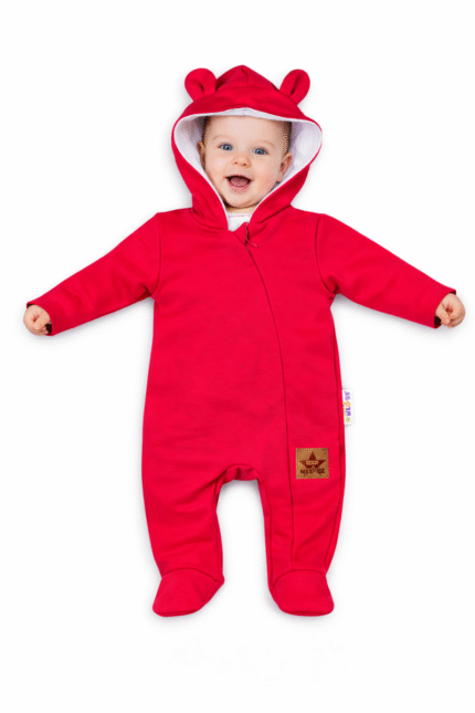 Baby Nellys Dojčenský teplákový overal s kapucňou - malinový, veľ. 80