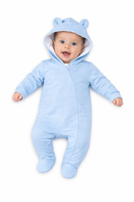 Baby Nellys Dojčenský teplákový overal s kapucňou - sv. modrý, veľ. 86