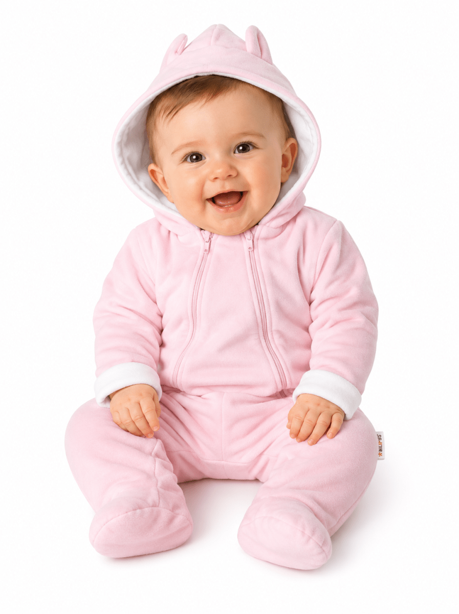 baby-nellys-kombinezka-s-dvojitym-zapinanim-s-kapucnou-a-uskami-sv-ruzova