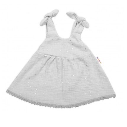Baby Nellys Letné ľahučké mušelínové šaty Summer Stars - sivé, veľ. 68/74