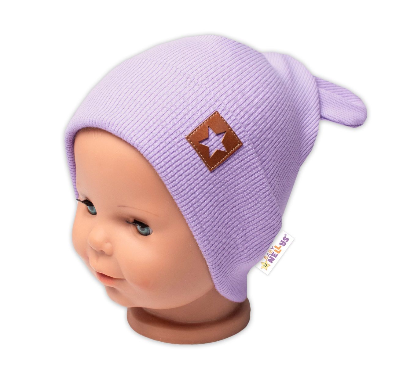 baby-nellys-rebrovana-dvojvrstvova-ciapka-s-uskami-teddy-lila-vel-68-74