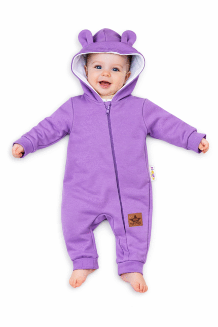 Baby Nellys ® Teplákový overal s kapucňou - fialový, veľ. 80