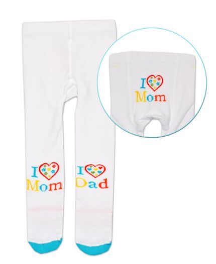 Bavlnené pančucháče Baby Nellys ® -  I love Mom, I love Dad - bielé