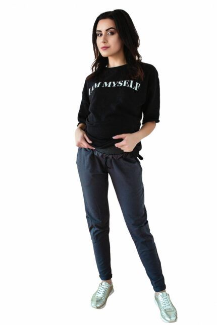 Be MaaMaa Tehotenské tepláky/nohavice slim - grafit