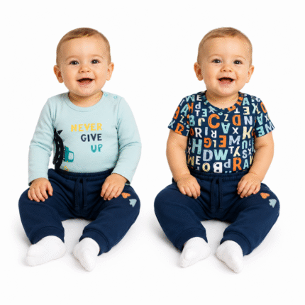 Body dl. rukáv, body kr. rukáv, tepláčiky, 3D sada K-Baby - Písmenká, modrá, veľ. 74