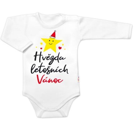 Body dlhý rukáv Hvězda letošních Vánoc, Baby Nellys, biele, veľ. 74