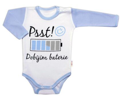Body dlhý rukáv s vtipným textom Baby Nellys, Psst! Dobíjím baterie, kluk, veľ. 68