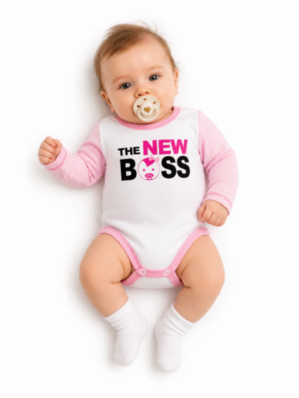 Body dlhý rukáv s vtipným textom Baby Nellys, The New Boss, veľ. 74, holka