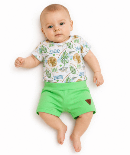 Body kr. rukáv + kraťasky s vreckami 2D sada, Cestovateľ, G-baby, zelené