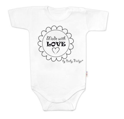 Body krátky rukáv Baby Nellys, Made with love - biele, veľ. 80