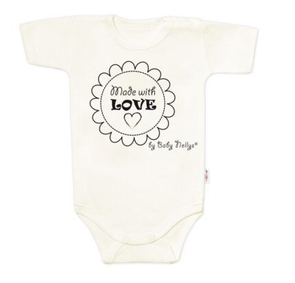 Body krátky rukáv Baby Nellys, Made with love, ecru